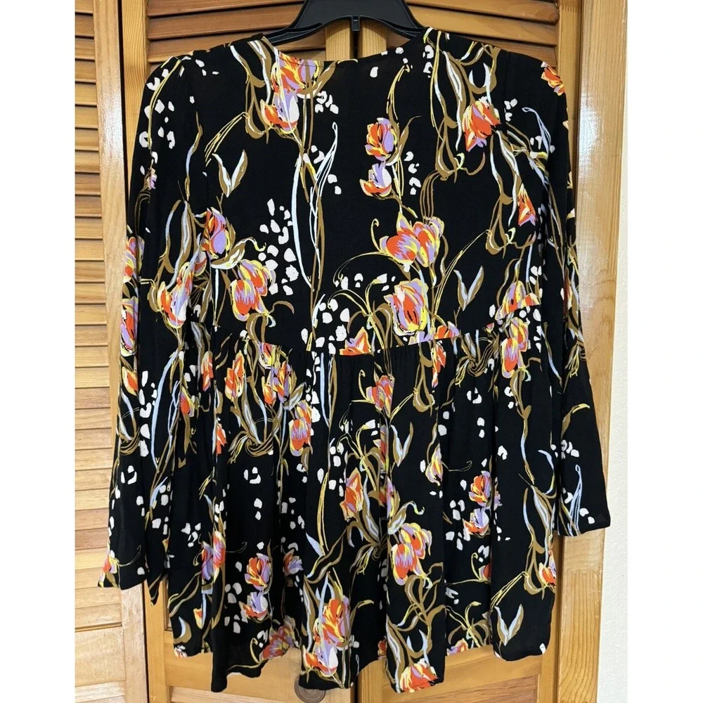EUC! Free People Black Onyx Floral Bella Tunic Top‎ Dress Women's Size XS
